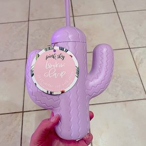 Purple Cactus Cup w/lid & straw—NEW! Never used!